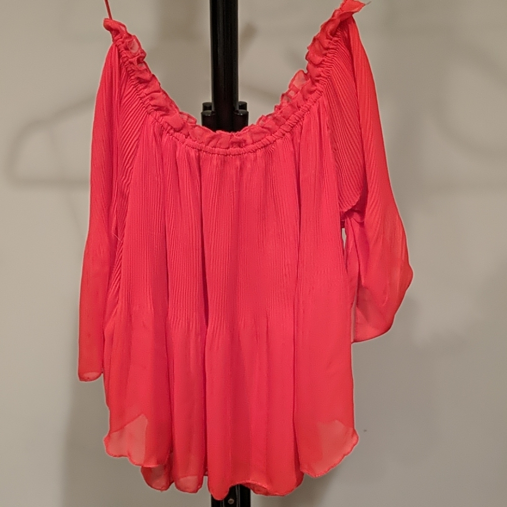 Bright orange off the shoulder chiffon top, Small